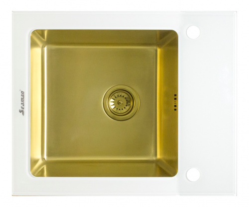 Мойка Seaman Eco Glass SMG-610W Gold, вентиль-автомат (PVD)